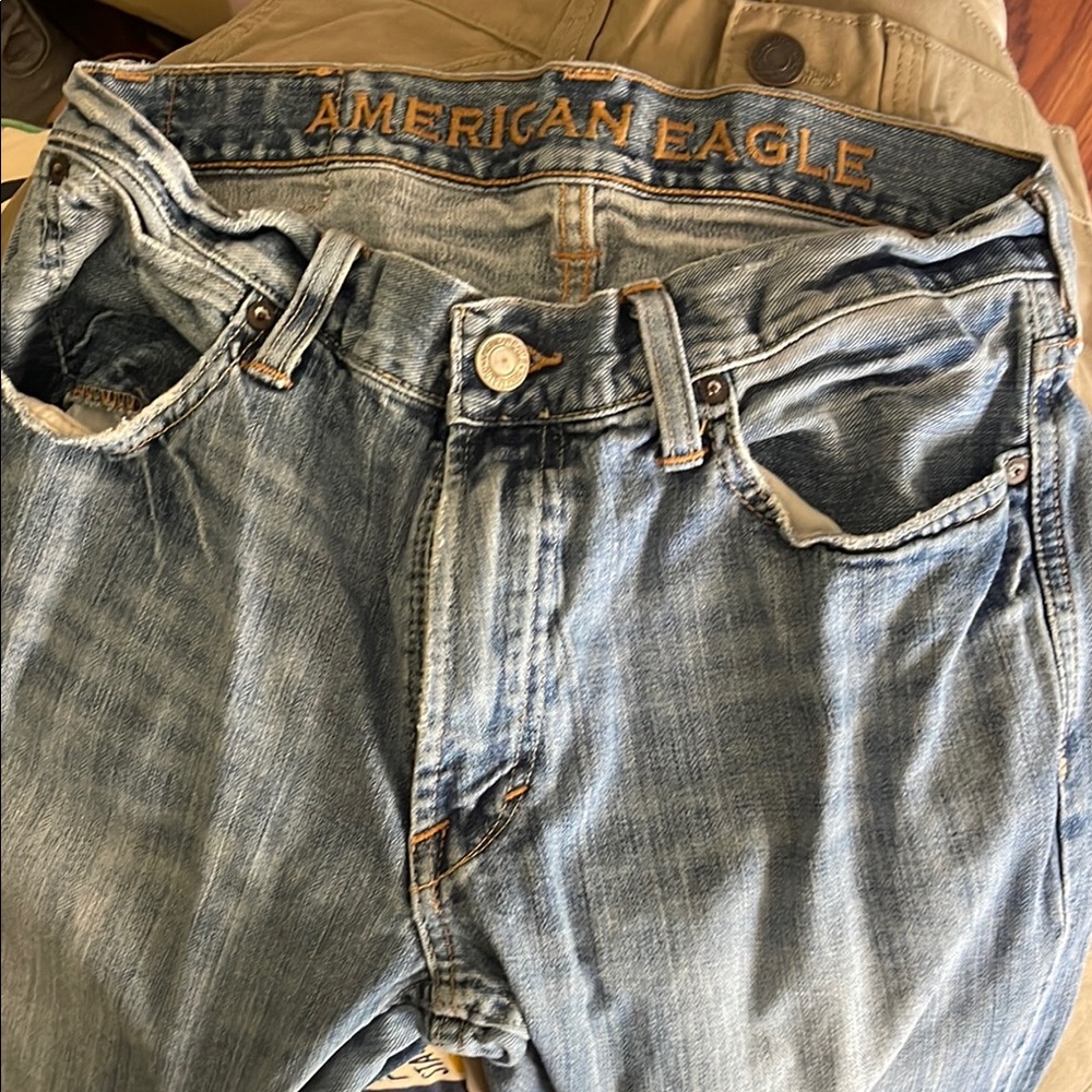 American Eagle Outfitters Blue Slim Jeans with Distressed Details